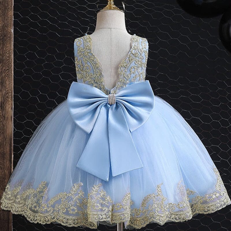 Vestido Infantil Princesinha Laço Rendado Loja Click Certo Azul 6-9 Meses 