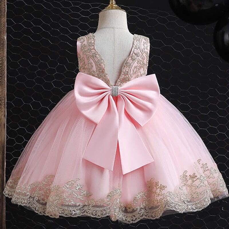 Vestido Infantil Princesinha Laço Rendado Loja Click Certo Rosa 6-9 Meses 