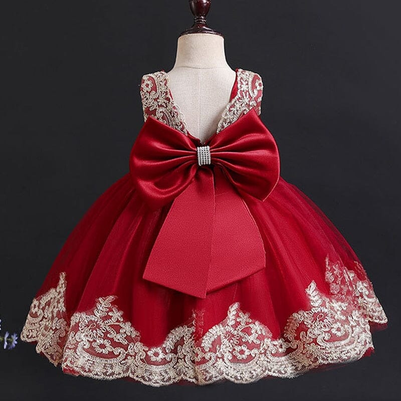 Vestido Infantil Princesinha Laço Rendado Loja Click Certo Vermelho 6-9 Meses 