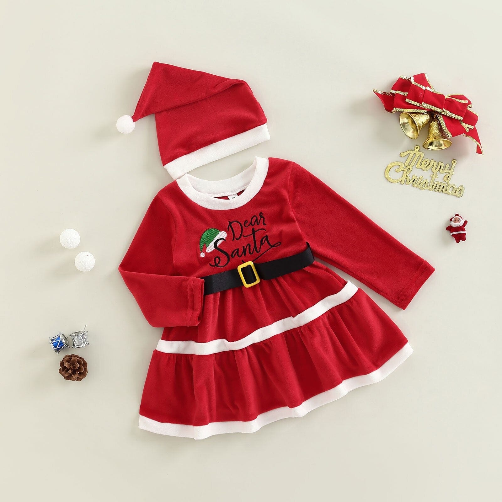 Vestido Infantil "Querido Papai Noel" + Gorro 0 Loja Click Certo Vermelho 2-3 Anos 