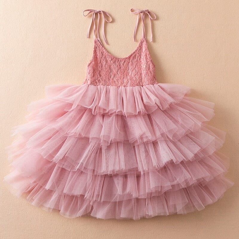 Vestido Infantil Renda Babados de Tule Loja Click Certo Rosa 2-3 Anos 