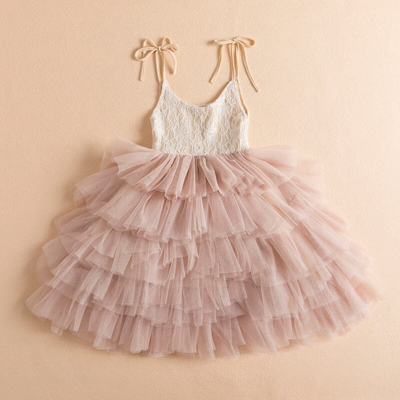 Vestido Infantil Renda Babados de Tule Loja Click Certo Rose 2-3 Anos 