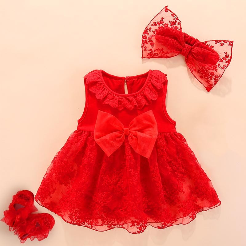 Vestido Infantil Renda e Detalhes + Touca Loja Click Certo 