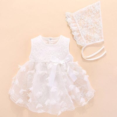 Vestido Infantil Renda e Detalhes + Touca Loja Click Certo Branco 0-3 Meses 