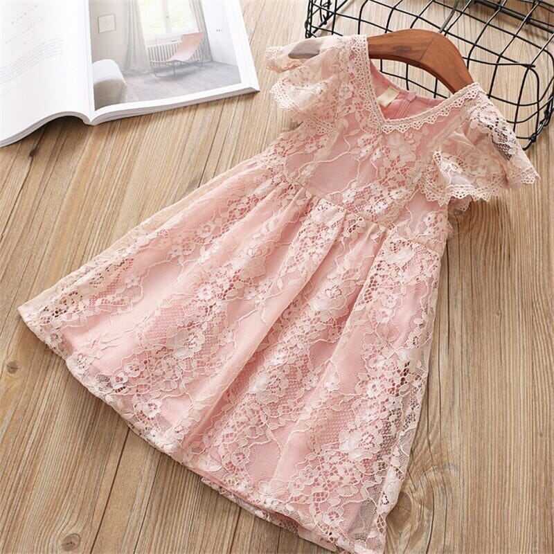 Vestido Infantil Rendado Rosa Loja Click Certo 