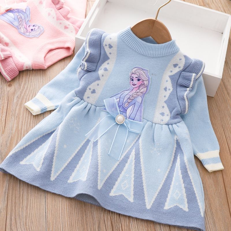 Vestido Infantil Tricôt Elsa Frozen Loja Click Certo Azul 1-2 Anos 