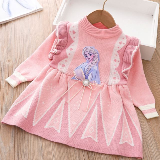 Vestido Infantil Tricôt Elsa Frozen Loja Click Certo Rosa 1-2 Anos 