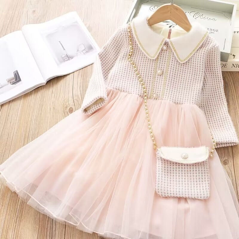 Vestido Infantil Tule + Bolsinha Loja Click Certo Rosa 2-3 Anos 