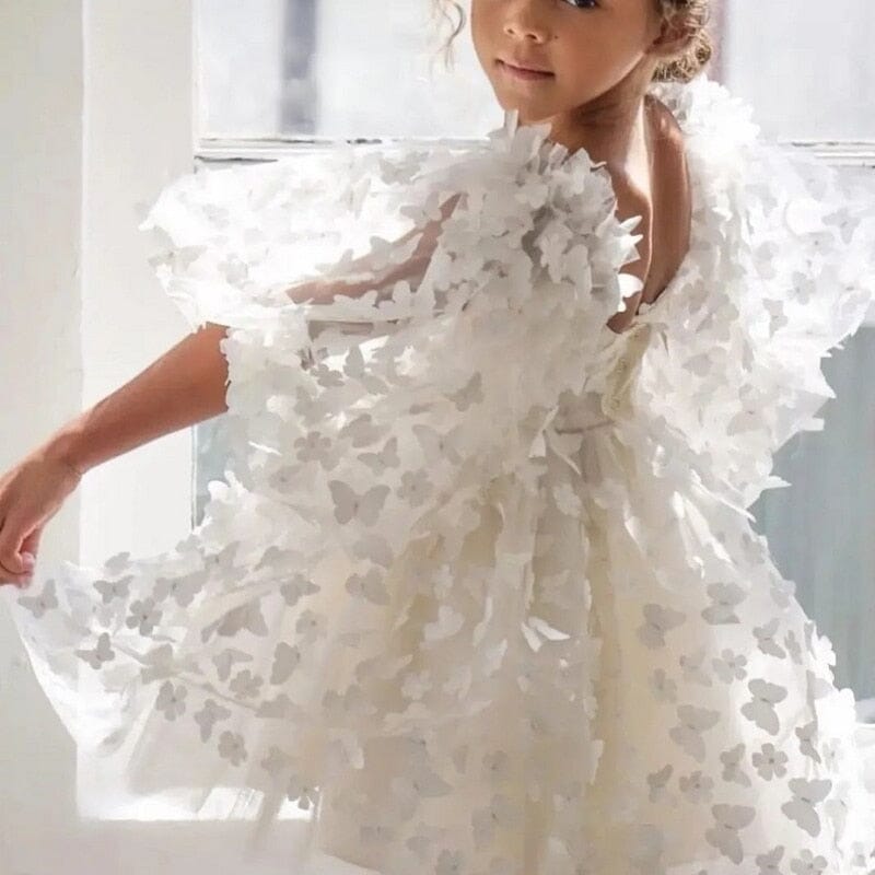 Vestido Infantil Tule Borboletinhas Loja Click Certo 12-18 Meses Branco 