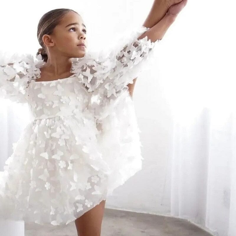 Vestido Infantil Tule Borboletinhas Loja Click Certo 6-12 Meses Branco 