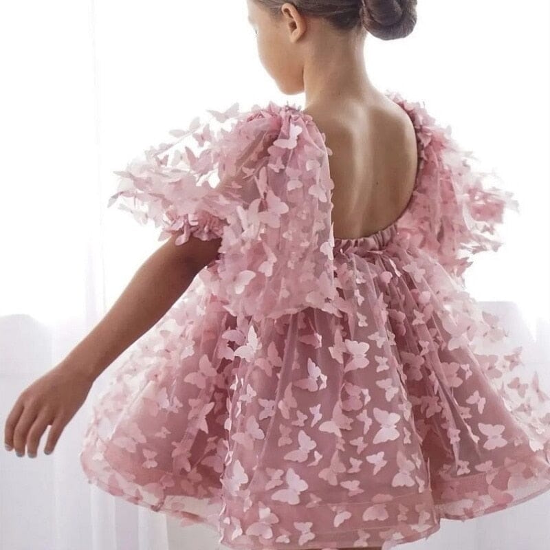 Vestido Infantil Tule Borboletinhas Loja Click Certo 6-12 Meses Rosa 
