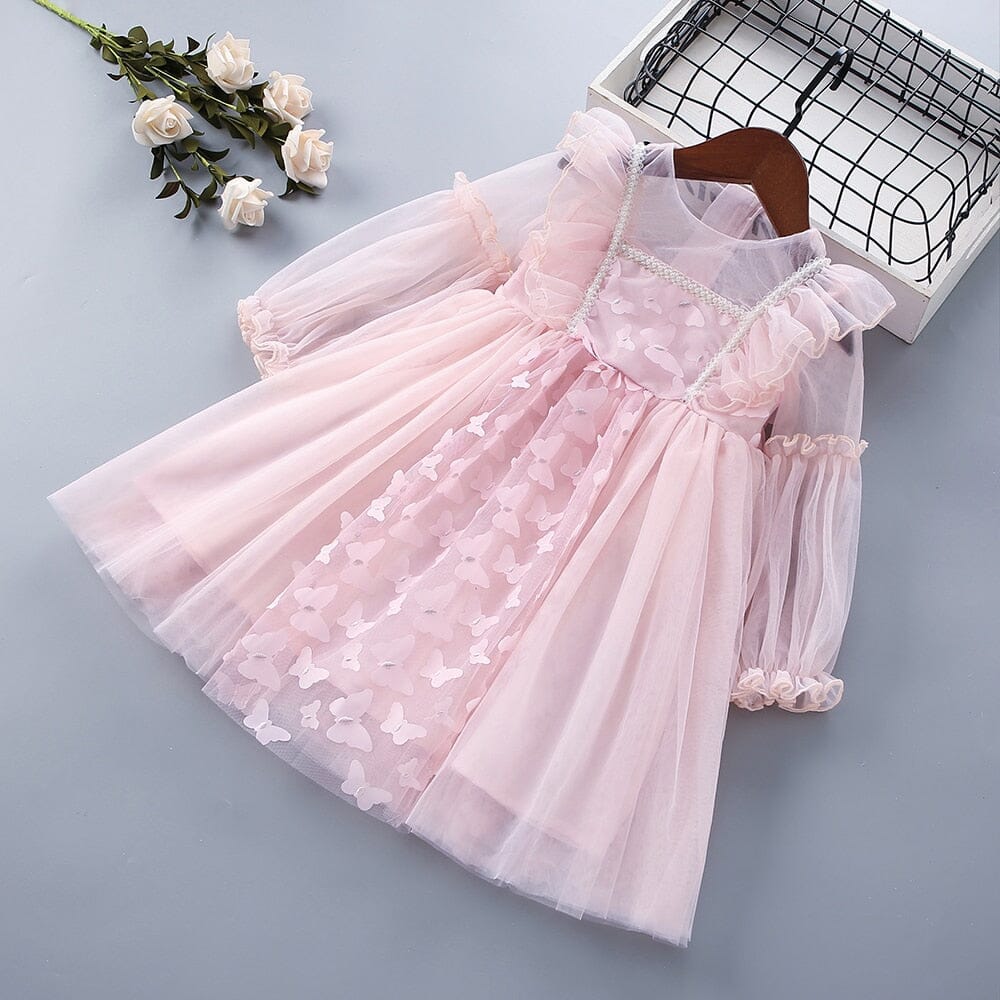 Vestido Infantil Tule Borboletinhas Loja Click Certo Rosa 2-3 Anos 