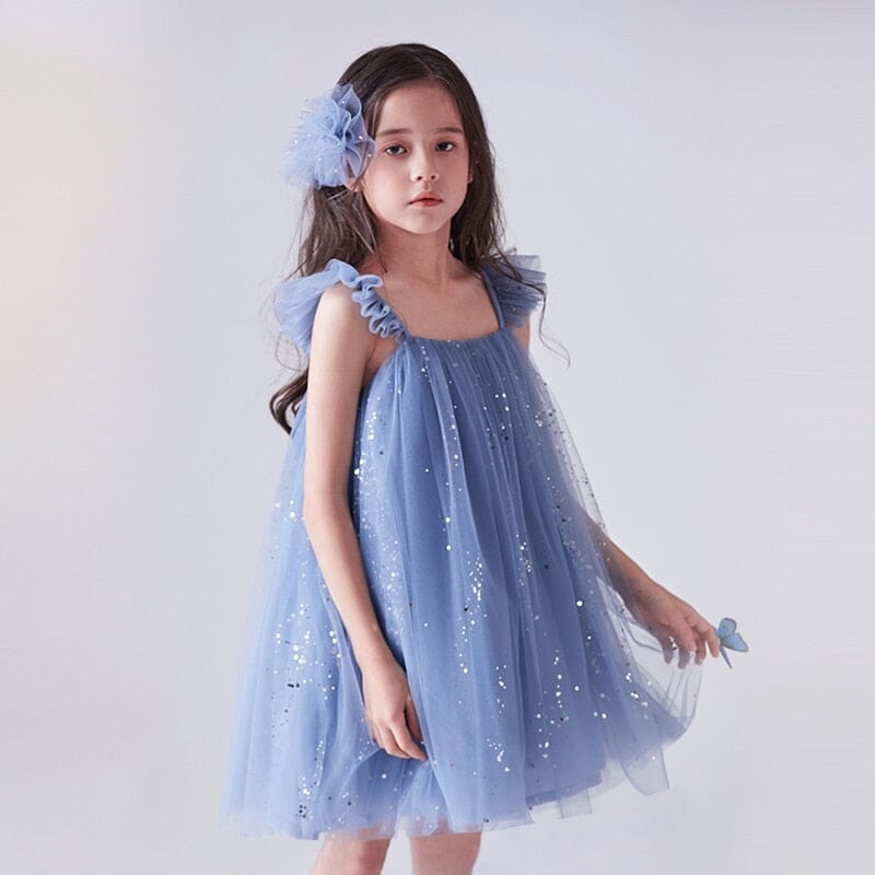 Vestido Infantil Tule Brilhinhos Loja Click Certo Azul 2-3 Anos 