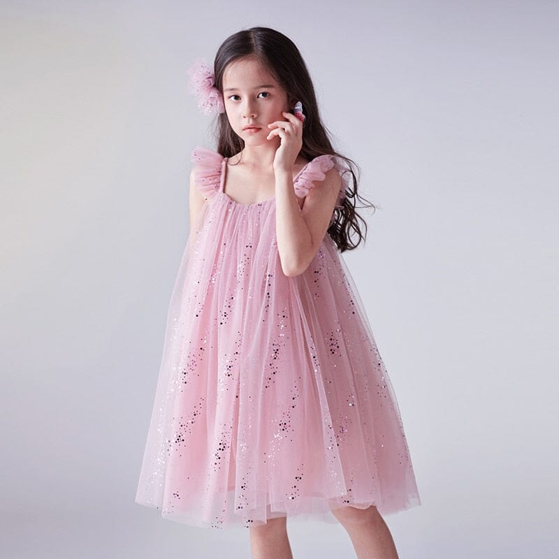 Vestido Infantil Tule Brilhinhos Loja Click Certo Rosa 2-3 Anos 