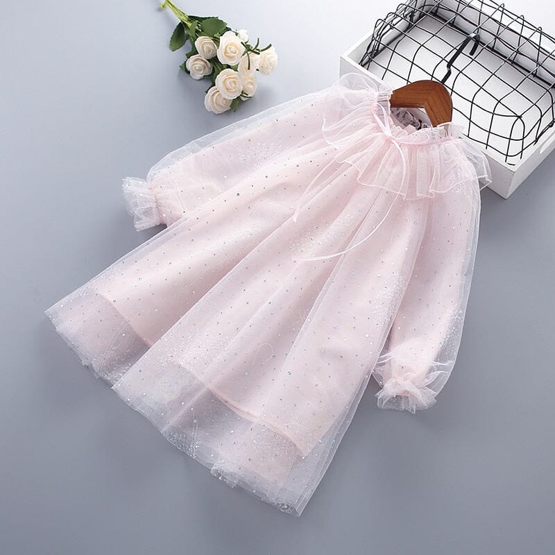 Vestido Infantil Tule Brilhinhos Loja Click Certo Rosa 3-4 Anos 