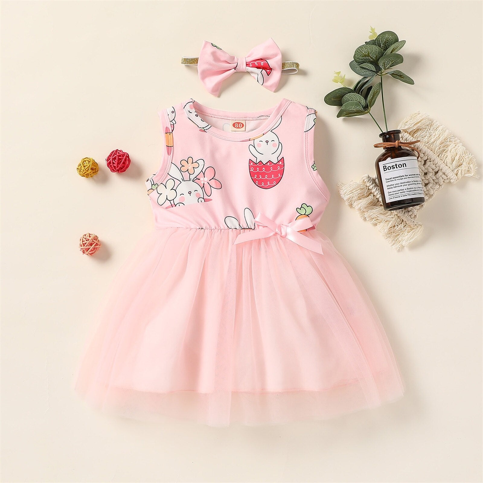 Vestido Infantil Tule Coelhinho + Lacinho vestido Loja Click Certo Rosa 3-6 meses 44cm 