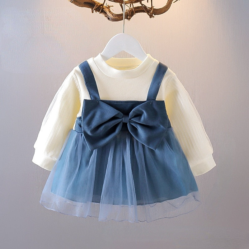Vestido Infantil Tule e Laço vestido Loja Click Certo Azul 6-12 Meses 