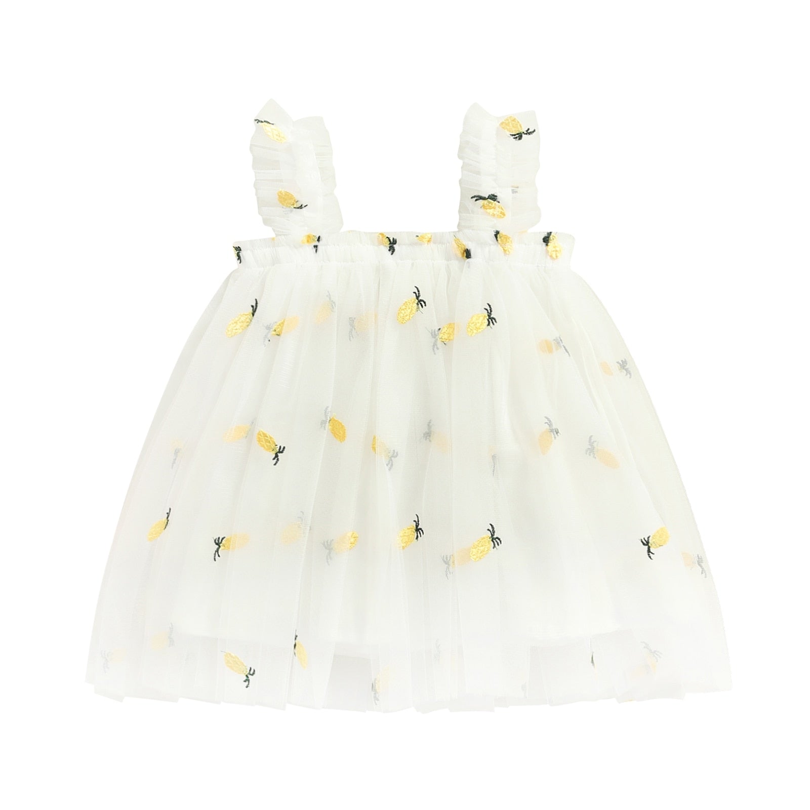 Vestido Infantil Tule Estampas vestido Loja Click Certo Abacaxi Branco 2-3 anos 48cm 
