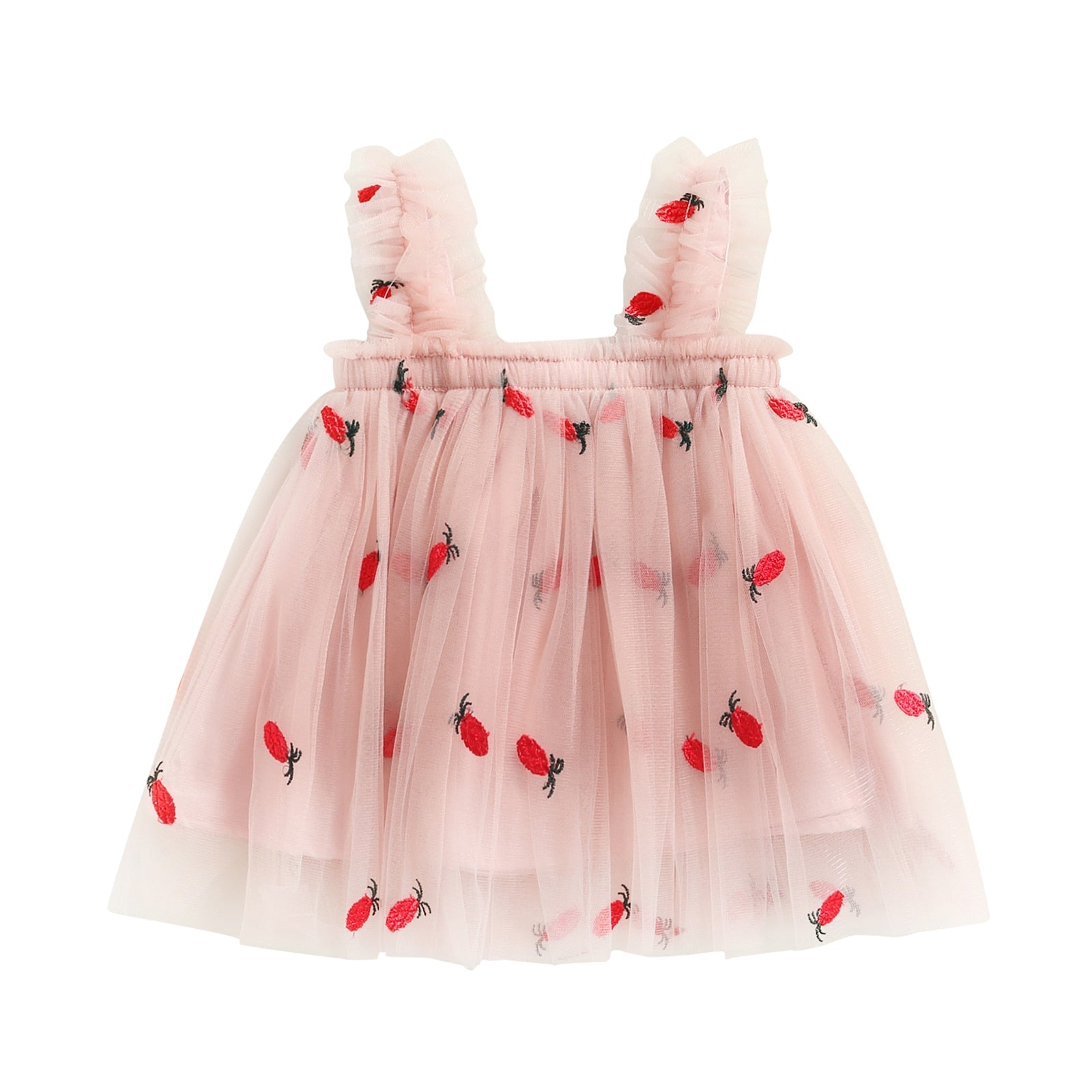 Vestido Infantil Tule Estampas vestido Loja Click Certo Abacaxi Rosa 2-3 anos 48cm 