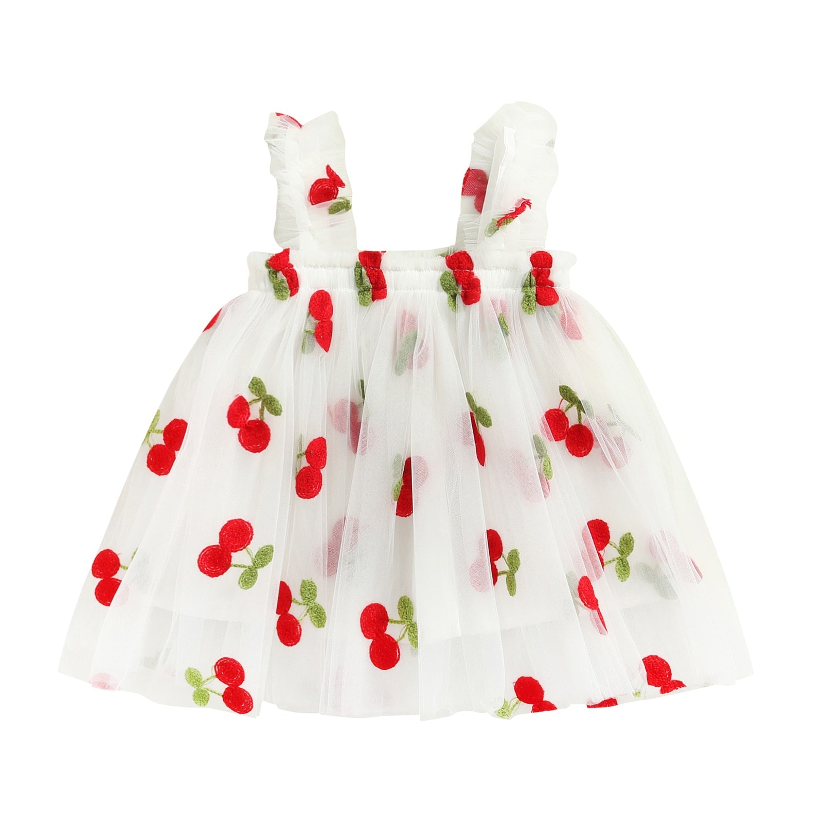 Vestido Infantil Tule Estampas vestido Loja Click Certo Branco Cereja 2-3 anos 48cm 