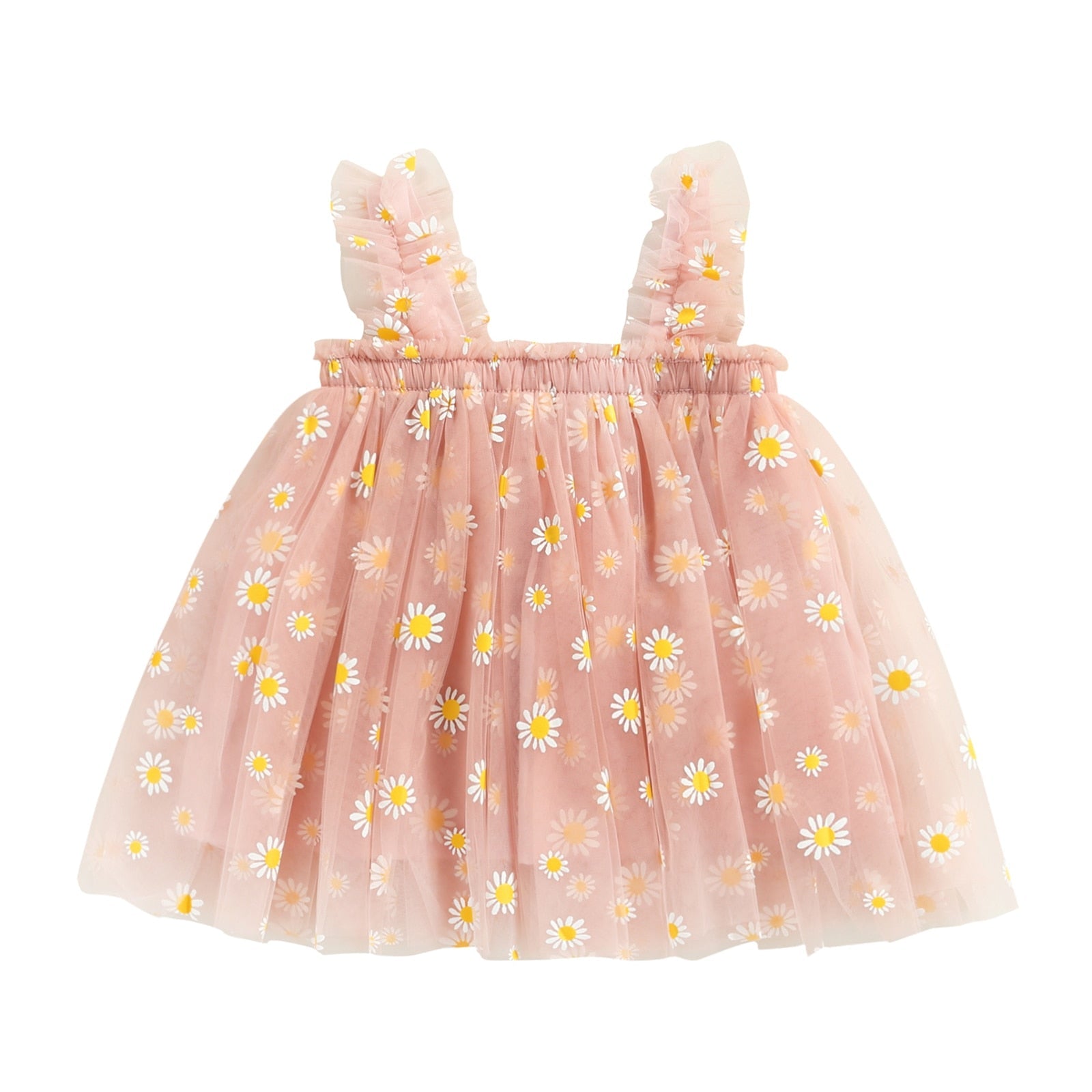 Vestido Infantil Tule Estampas vestido Loja Click Certo Margarida Rosa 2-3 anos 48cm 