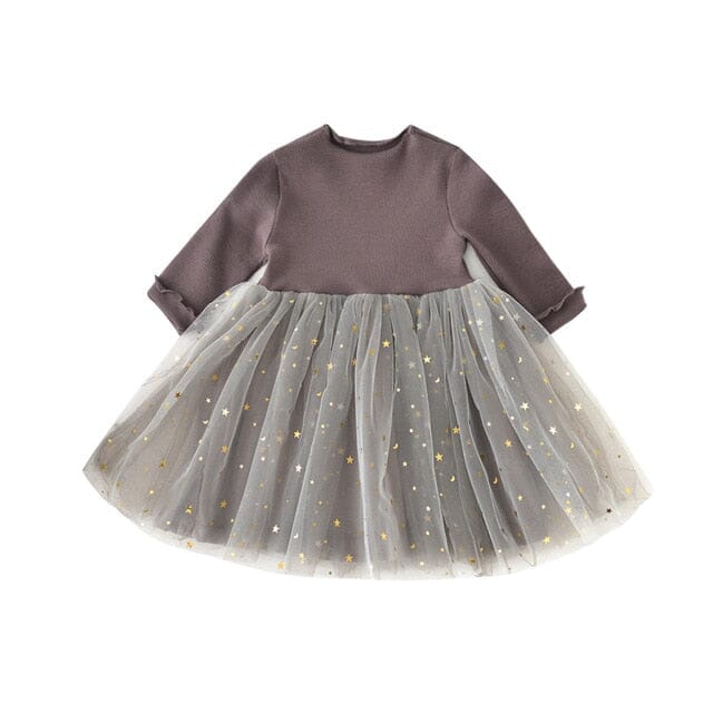 Vestido Infantil Tule Estrelinha Loja Click Certo Marrom 2-3 Anos 