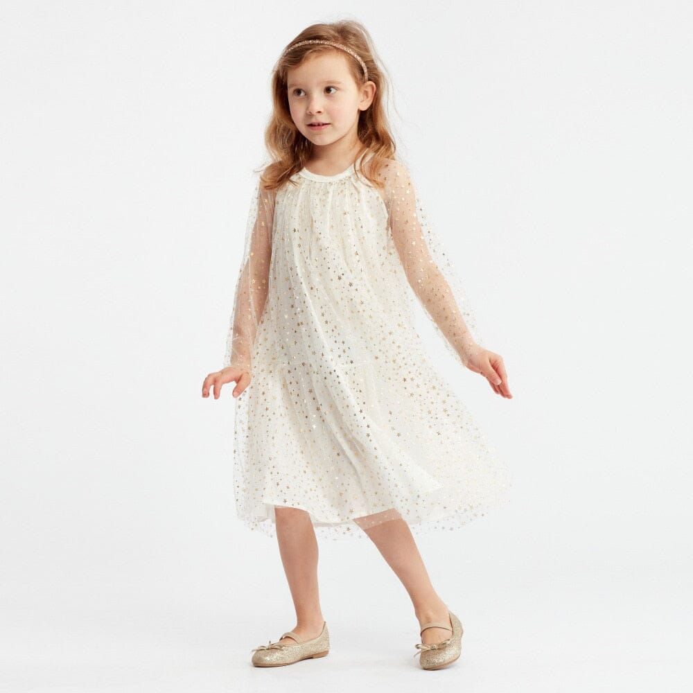 Vestido Infantil Tule Estrelinhas Loja Click Certo Off White 2-3 Anos 