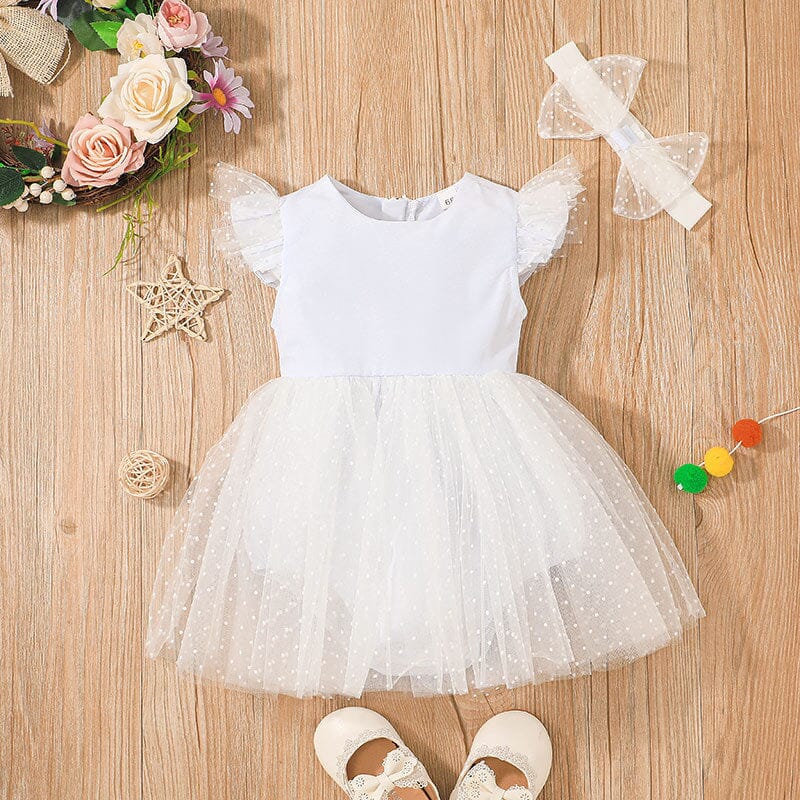 Vestido Infantil Tule+ Faixa Loja Click Certo Branco 0-3 Meses 