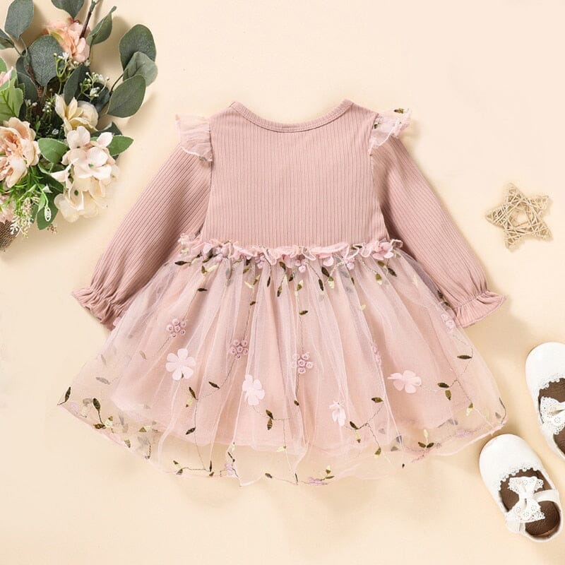 Vestido Infantil Tule Flores e Folhas Loja Click Certo 