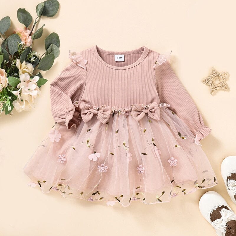 Vestido Infantil Tule Flores e Folhas Loja Click Certo 