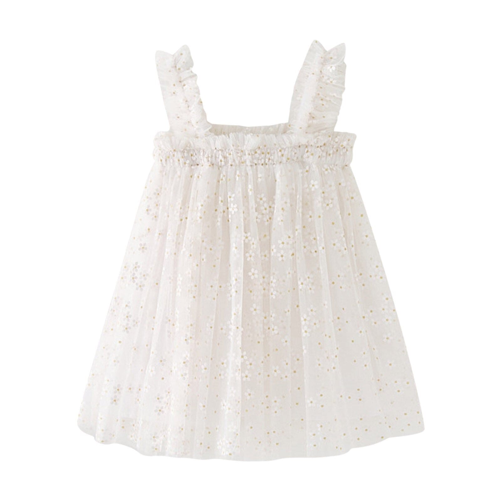 Vestido Infantil Tule Florezinhas Loja Click Certo Branco 12-18 Meses 