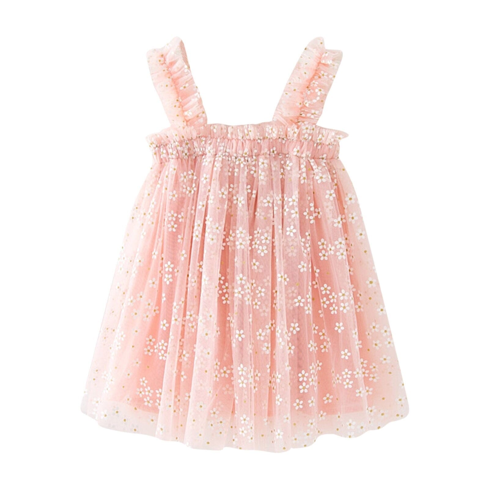 Vestido Infantil Tule Florezinhas Loja Click Certo Rosa 12-18 Meses 