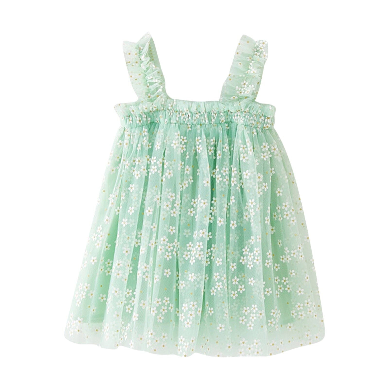 Vestido Infantil Tule Florezinhas Loja Click Certo Verde 12-18 Meses 