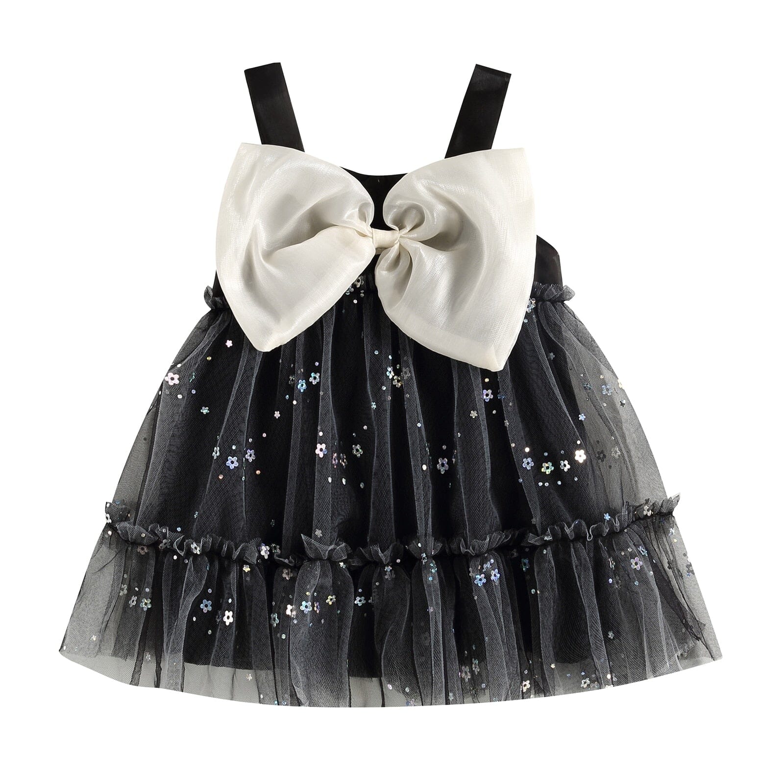 Vestido Infantil Tule Laço e Florzinhas Loja Click Certo Preto 2-3 Anos 