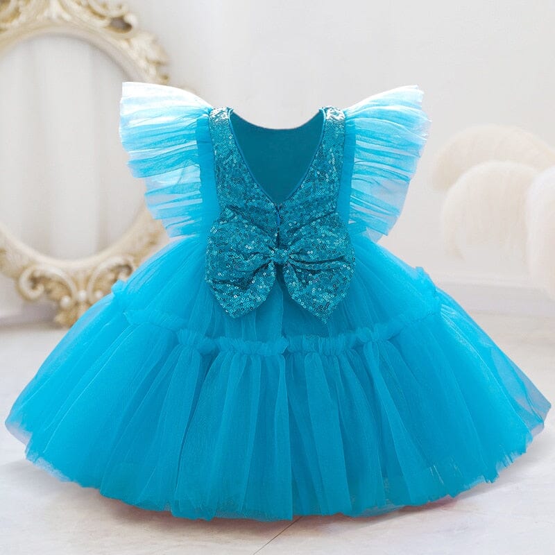 Vestido Infantil Tule Lantejoulas Loja Click Certo Blue 9M 