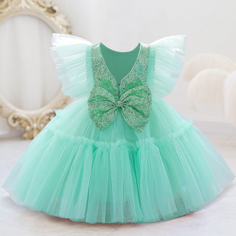 Vestido Infantil Tule Lantejoulas Loja Click Certo Green 9M 