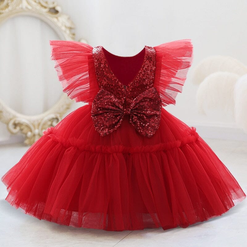 Vestido Infantil Tule Lantejoulas Loja Click Certo Red 9M 