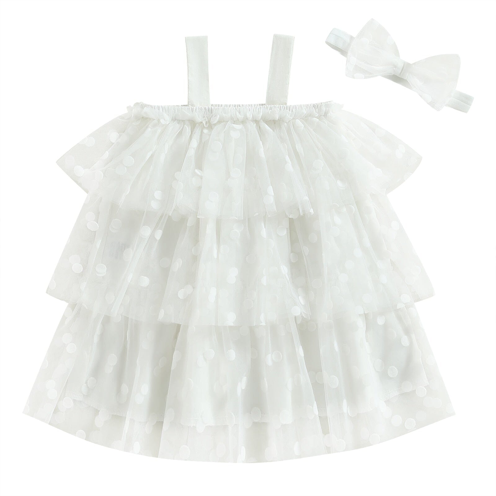 Vestido Infantil Tule Poá + Faixa Loja Click Certo Branco 2-3 Anos 