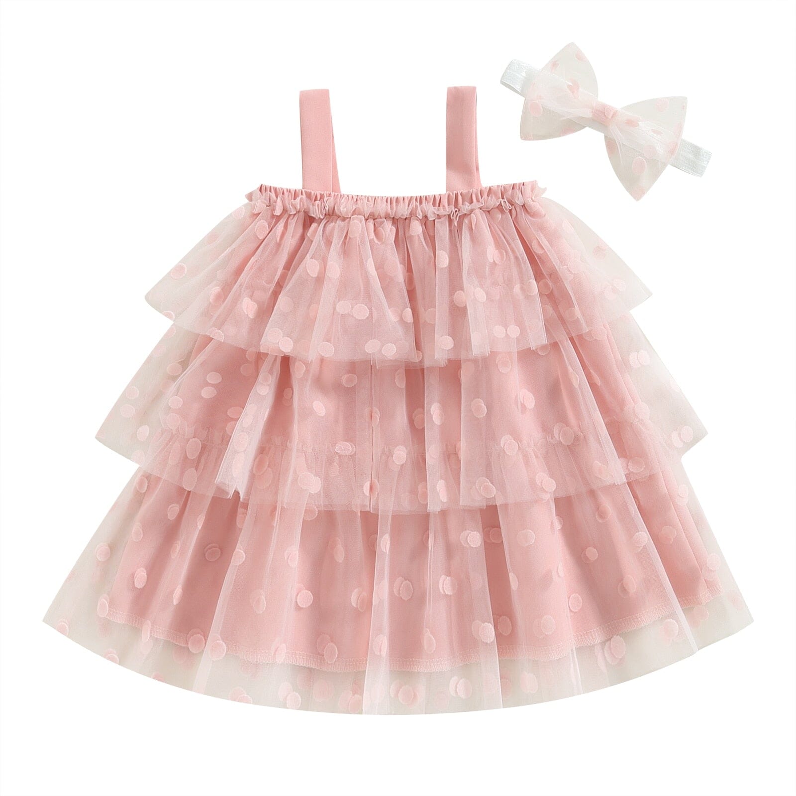 Vestido Infantil Tule Poá + Faixa Loja Click Certo Rosa 2-3 Anos 