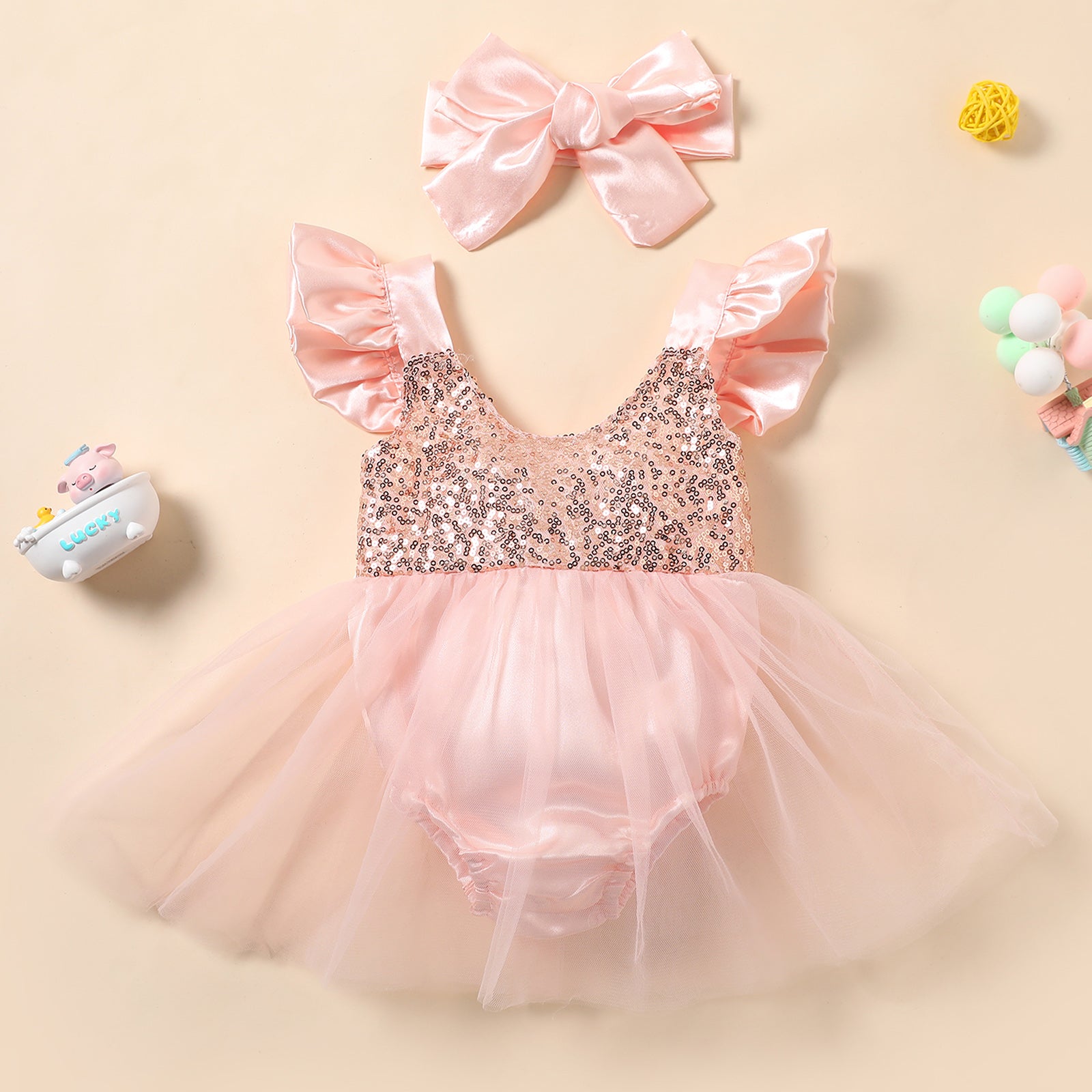 Vestido Infantil Tule Princesa + Laço vestido Loja Click Certo 0-3 meses 42cm 