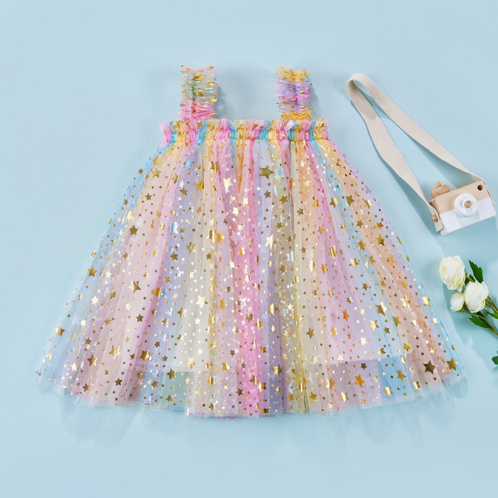 Vestido Infantil Tule Princesinha vestido Loja Click Certo Estrelinhas 2-3 anos 55cm 