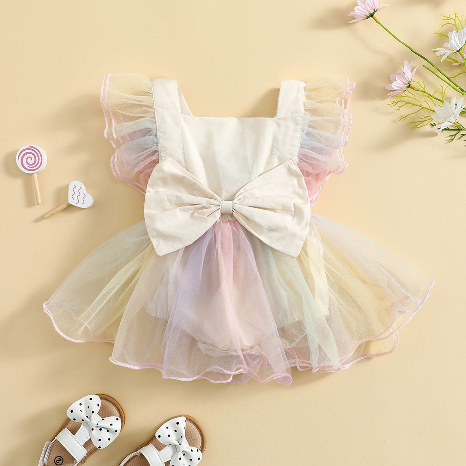 Vestido Infantil Tule vestido Loja Click Certo Bege 0-6 meses 