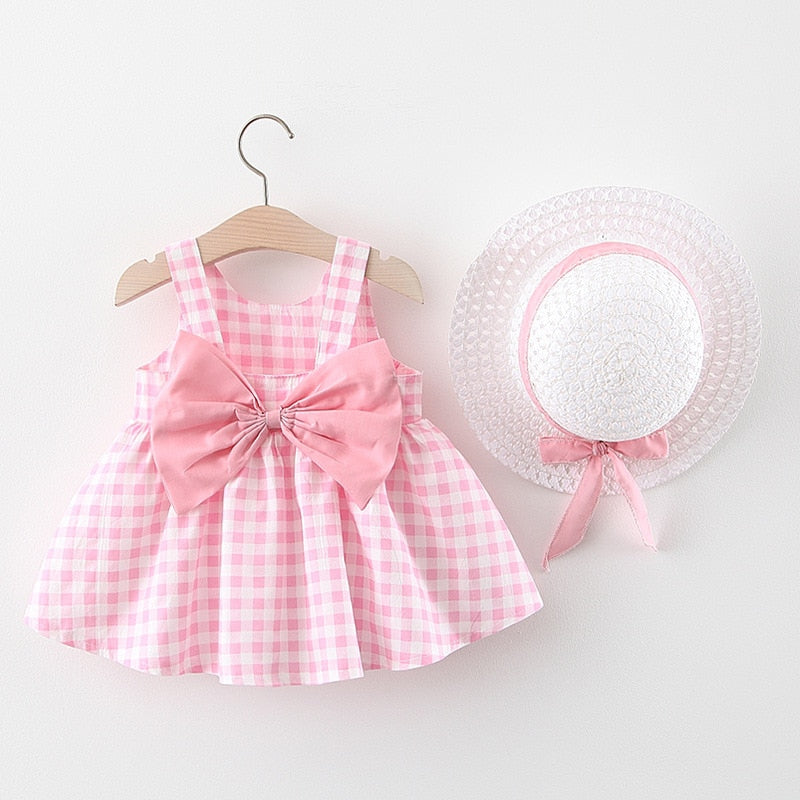Vestido Infantil Xadrez e Laço + Chapéu vestido Loja Click Certo Rosa 4-6 meses 