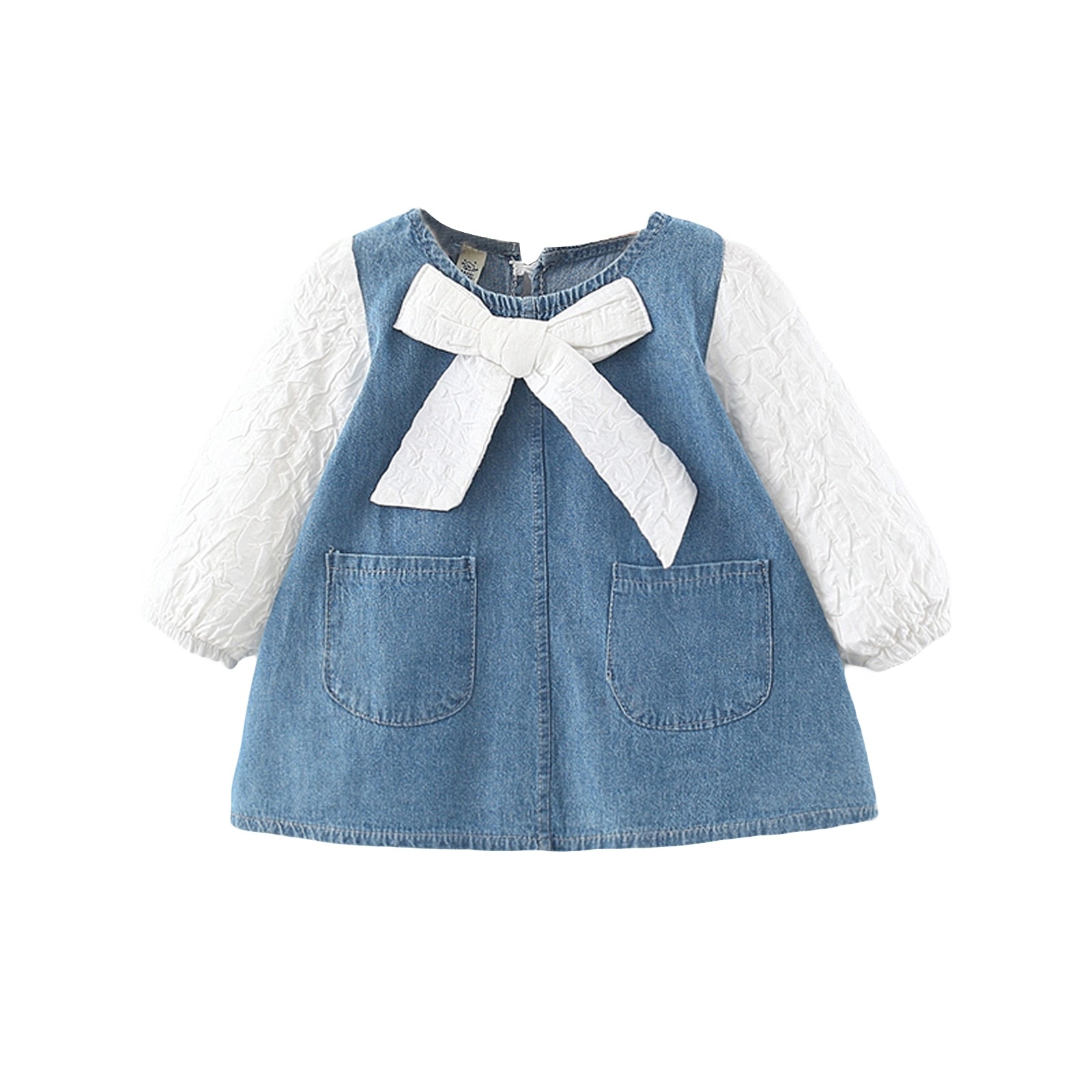 Vestido Jeans com Laço Vestido Loja Click Certo Branco 3-4 anos 44cm 