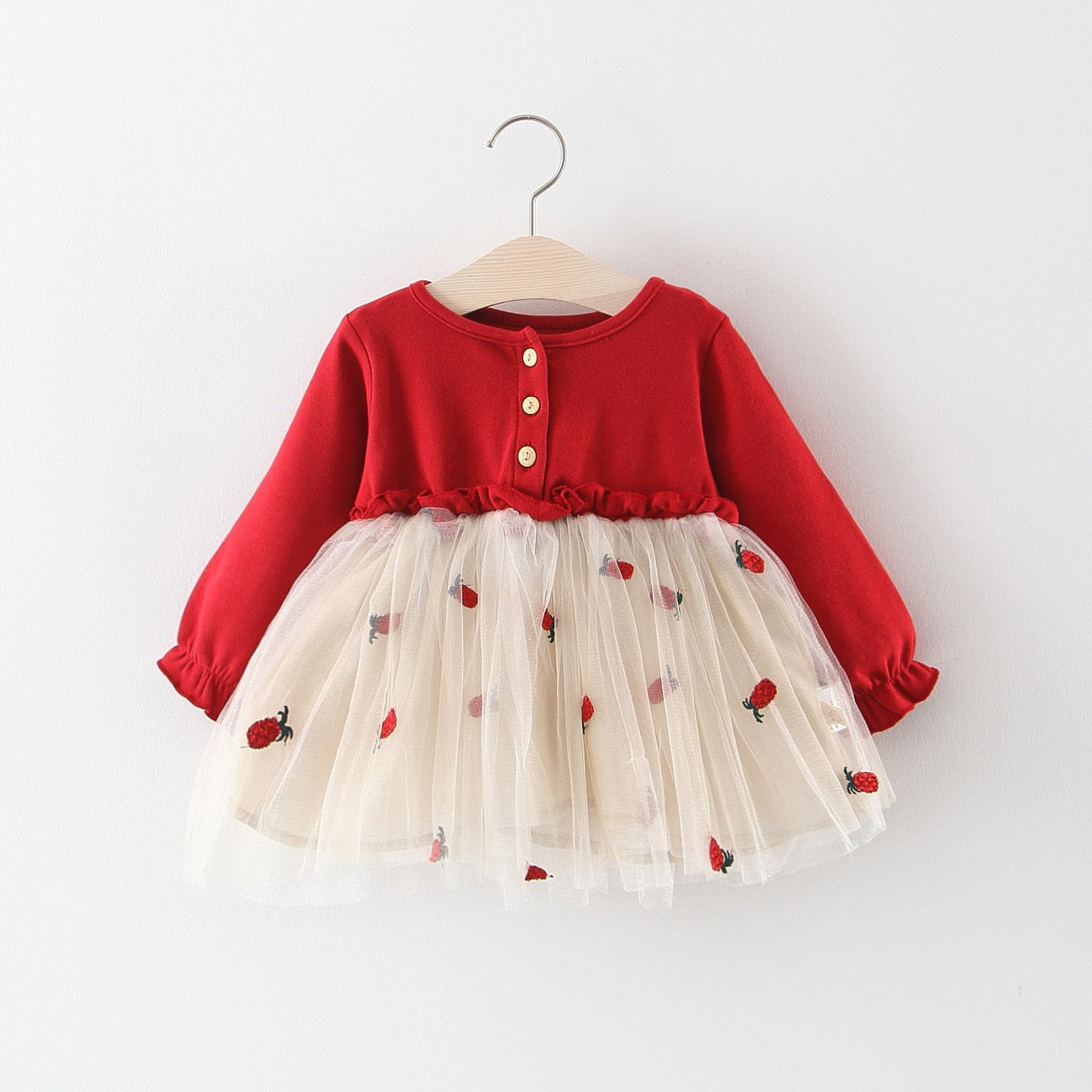 Vestido Manga Longa Tule vestido Loja Click Certo Vermelho 3-6 meses 