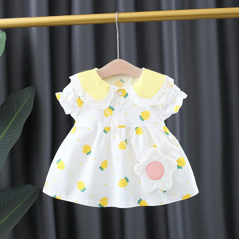 Vestido Morangos + Flor Vestido Loja Click Certo Amarelo 4-6 Meses 