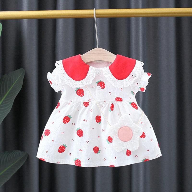 Vestido Morangos + Flor Vestido Loja Click Certo Vermelho 4-6 Meses 