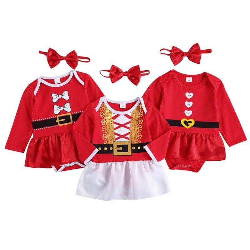 Vestido Romper Infantil Natal Feliz + Faixa 0 Loja Click Certo 